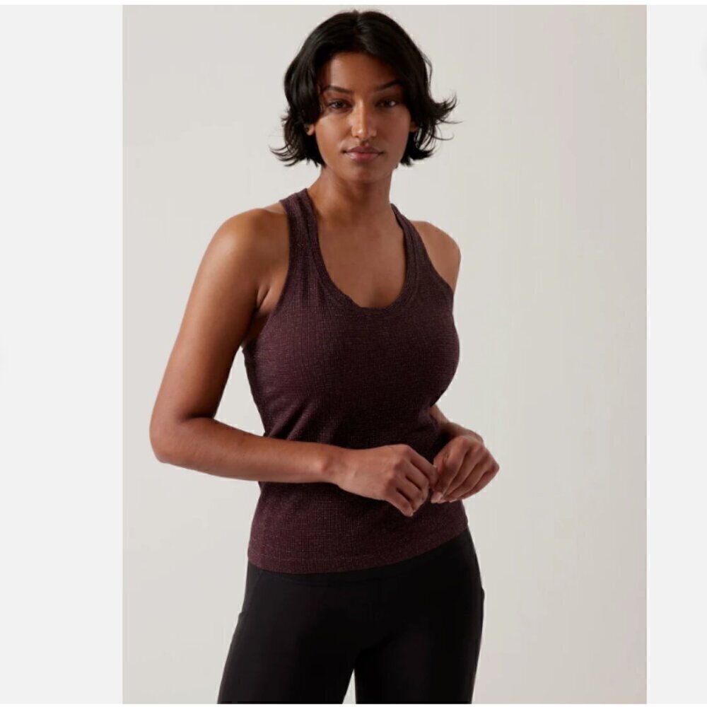 ATHLETA Momentum Seamless Racerback Tank Spiced Cabernet Sparkle #466455 RT$65